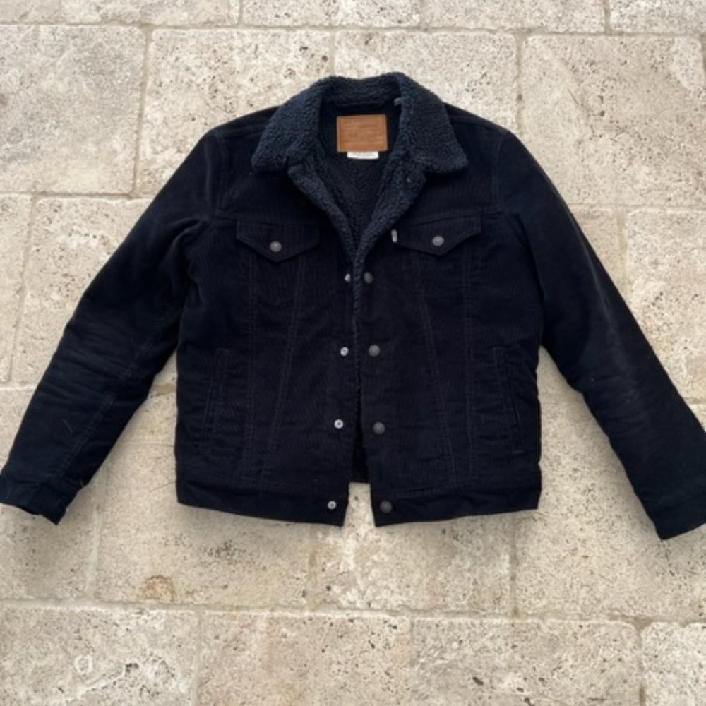 Levis Black Corduroy Sherpa Trucker Jacket